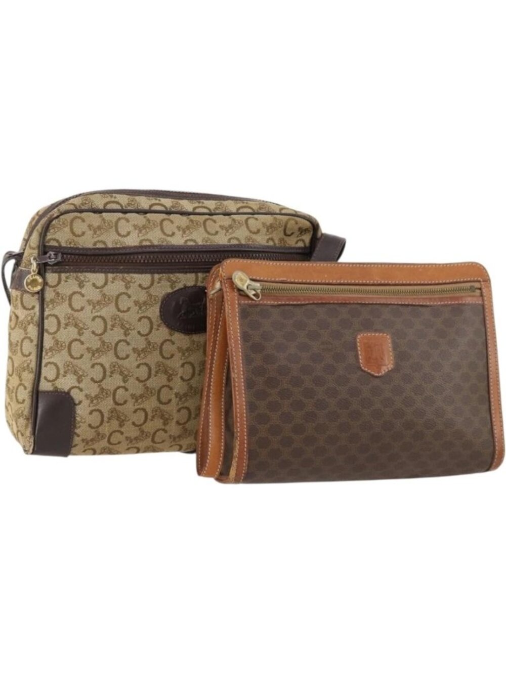 CELINE Macadam Canvas C Sulky Shoulder Bag PVC 2 Set Brown Beige